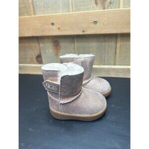 UGG Toddlers Keelan Rose Gold Metallic Glitter Sheepskin Booties Size 0/1